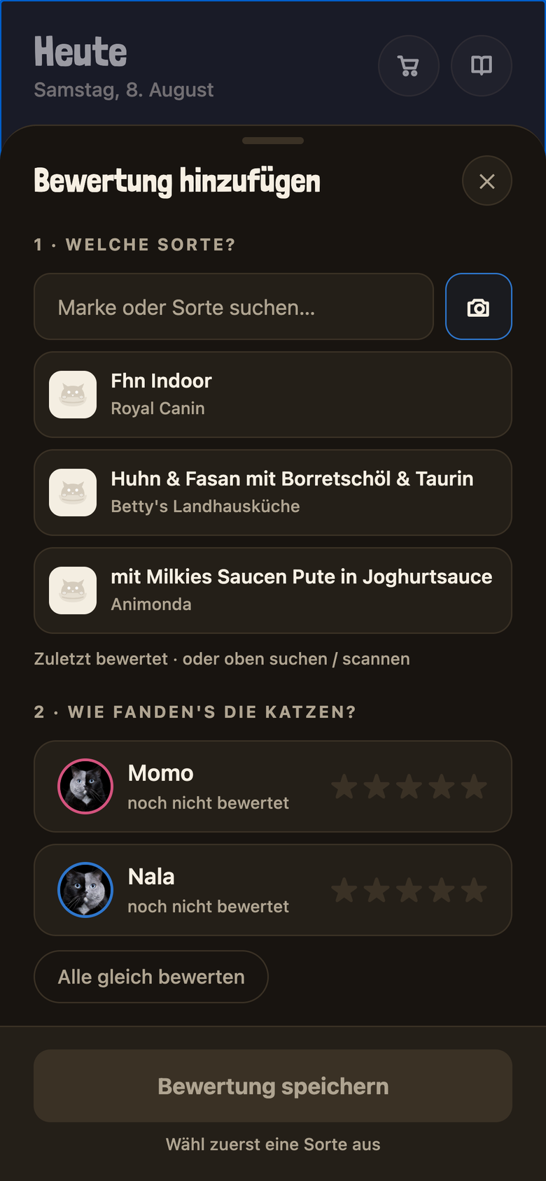 MiauMate – Bewertung pro Katze eintragen