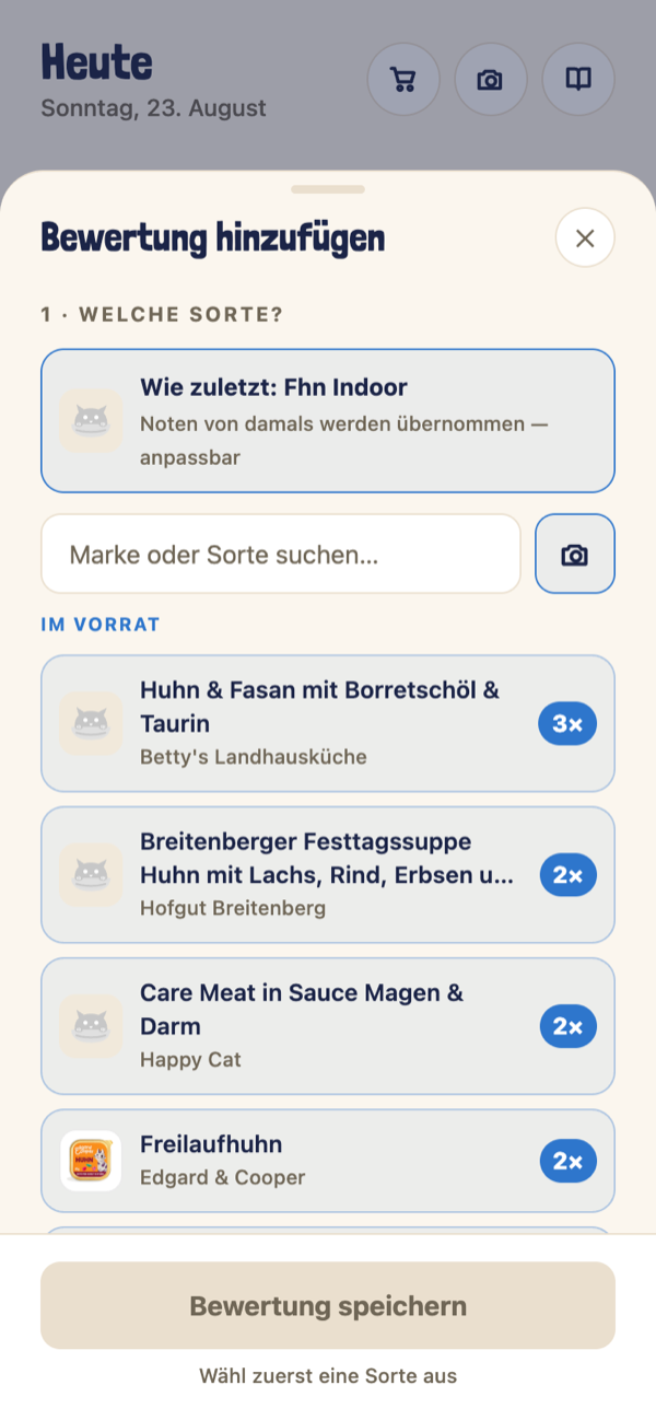 Bewertung eintragen: pro Katze eigene Sterne